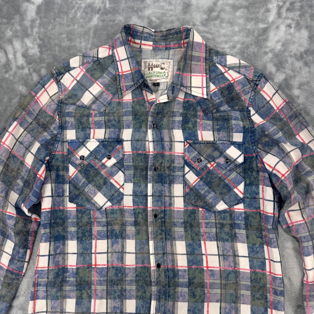 H Bar C California Ranchwear Mens‎ Small Blue Plaid Western Pearl Snap Shirt